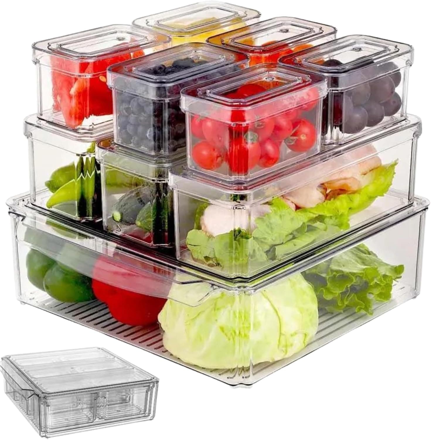 Clear Fridge Organizer Bins 10 Pcs with Food Bags Stackable