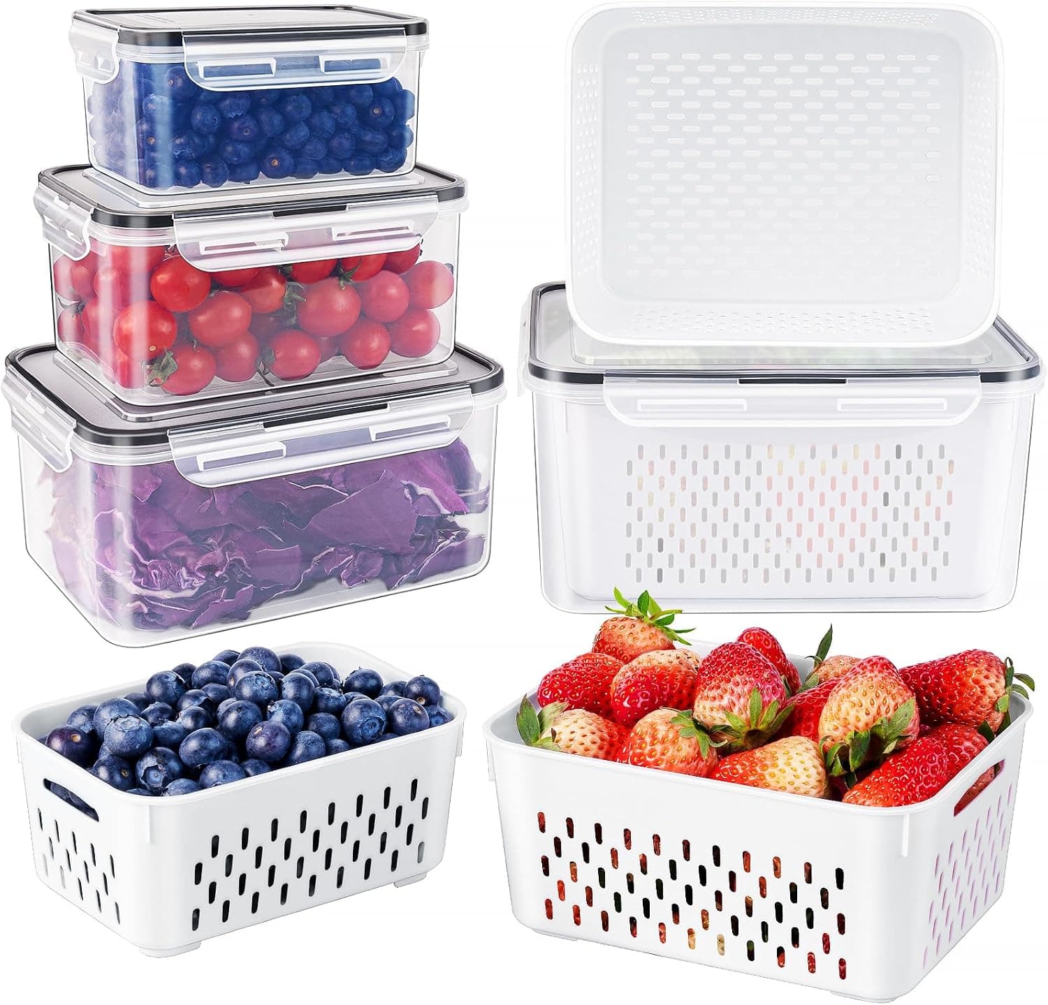 Freshmage Fruit Storage Containers 4 Pcs with Removable Colander