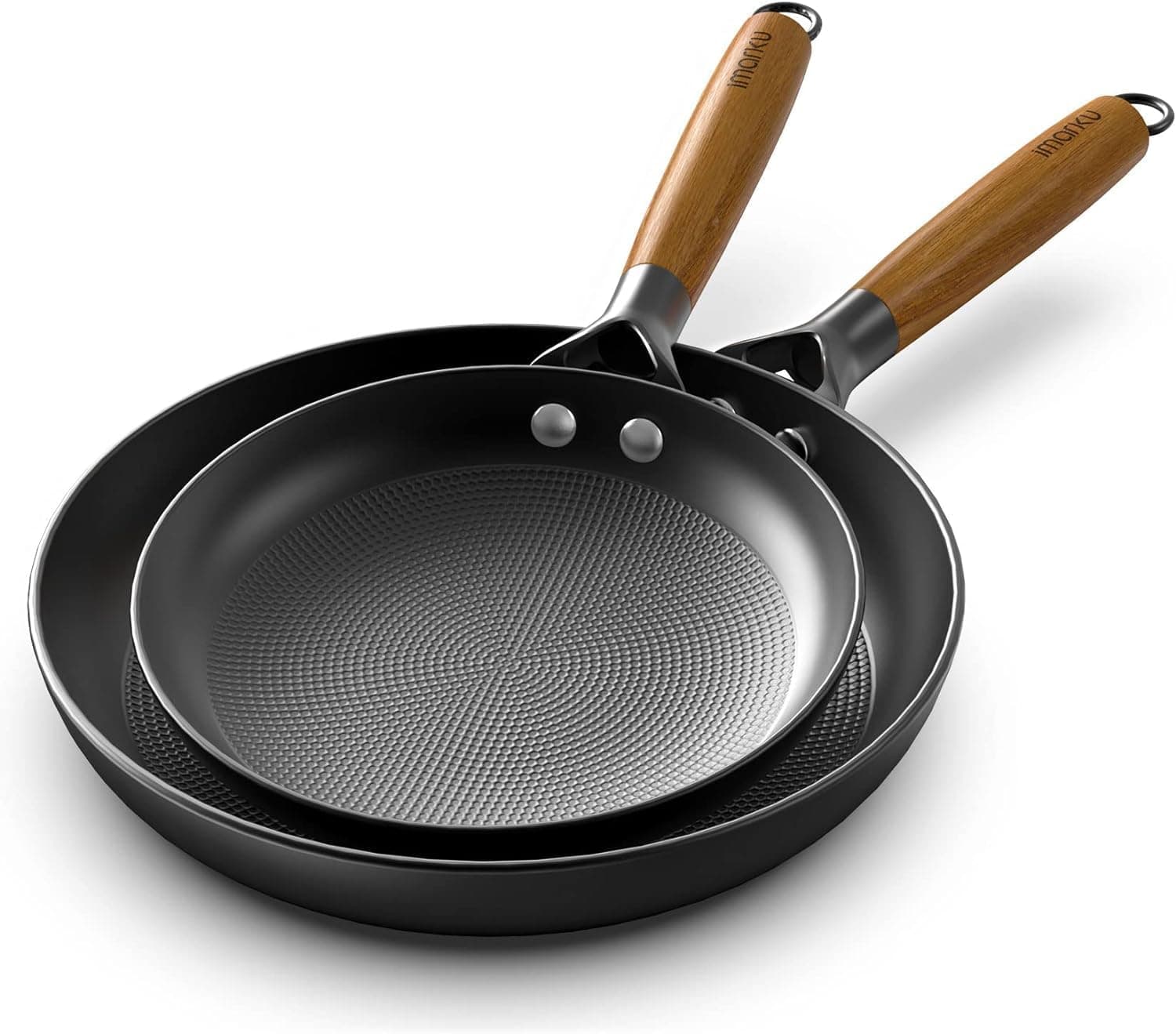 imarku Non Stick Frying Pans, 8 inch & 10 inch Set, Honeycomb Cast Iron Skillets, Detachable Handle