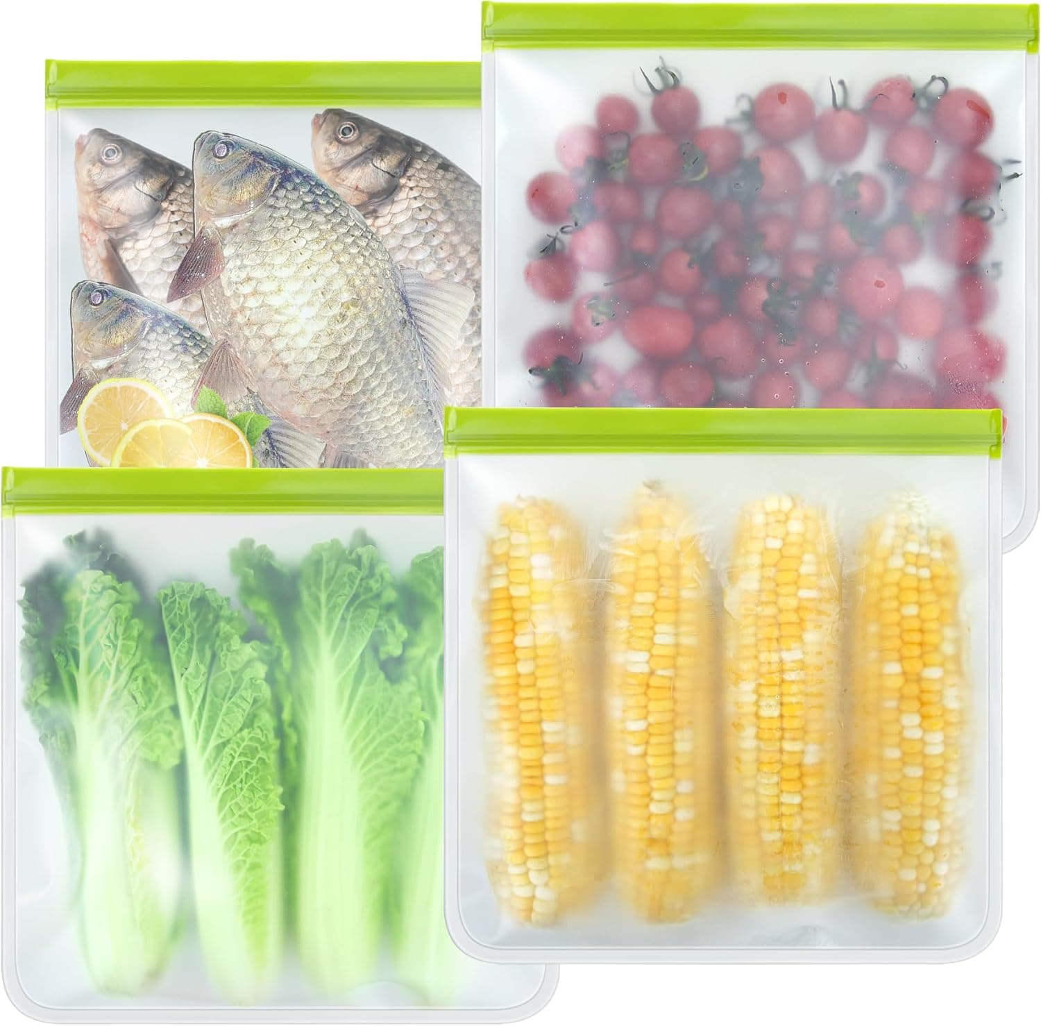 TROUSKAIG 4 Pack Reusable Gallon Freezer Bags, Silicone, Leakproof