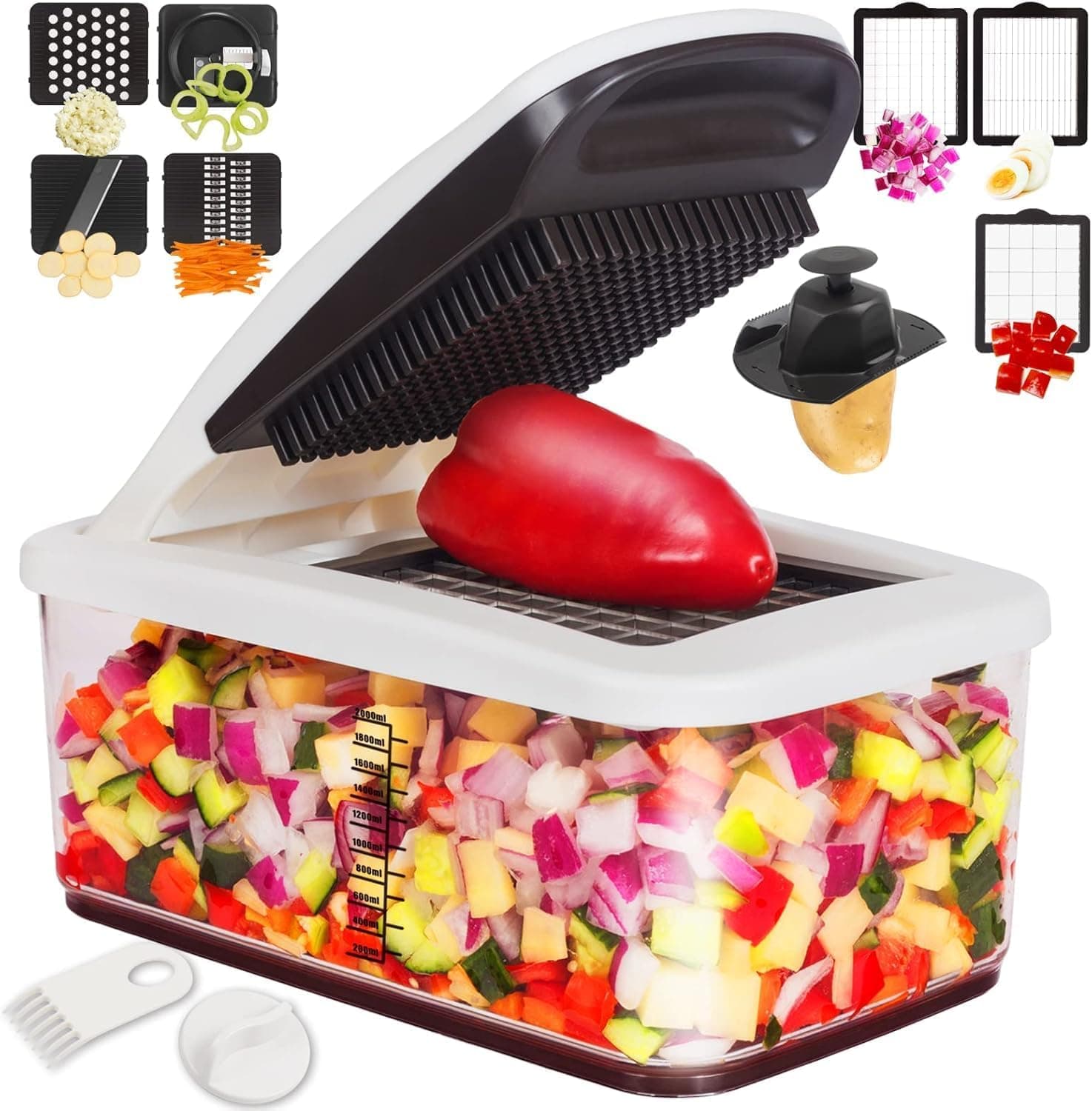 RuK Extra Large Vegetable Chopper 10-in-1 with 6 Blades and Spiralizers
