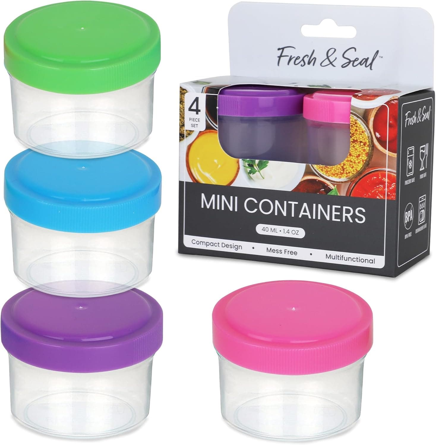 MosJos Condiment Containers with Screw Lids, 4-Piece, 1.4-Ounce
