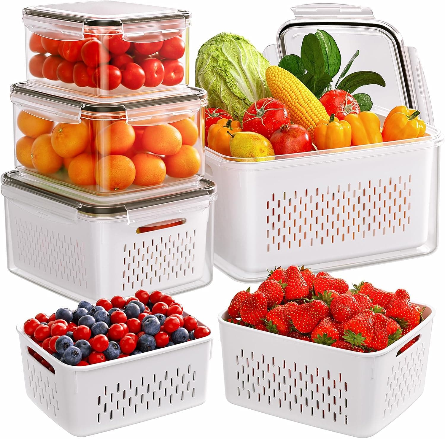 5-Pack Fruit Storage Containers with Removable Colanders 4 in 1