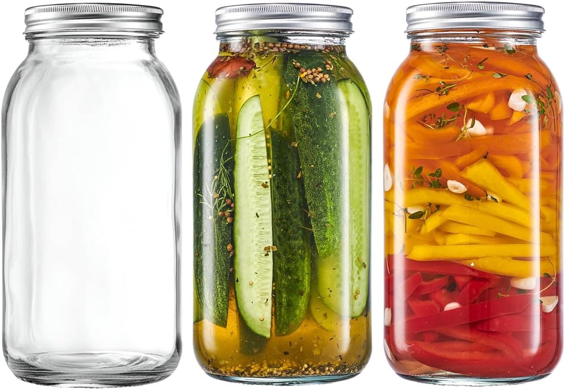 GLING 3 Count 64 oz Wide-Mouth Glass Mason Jars 2 Quart