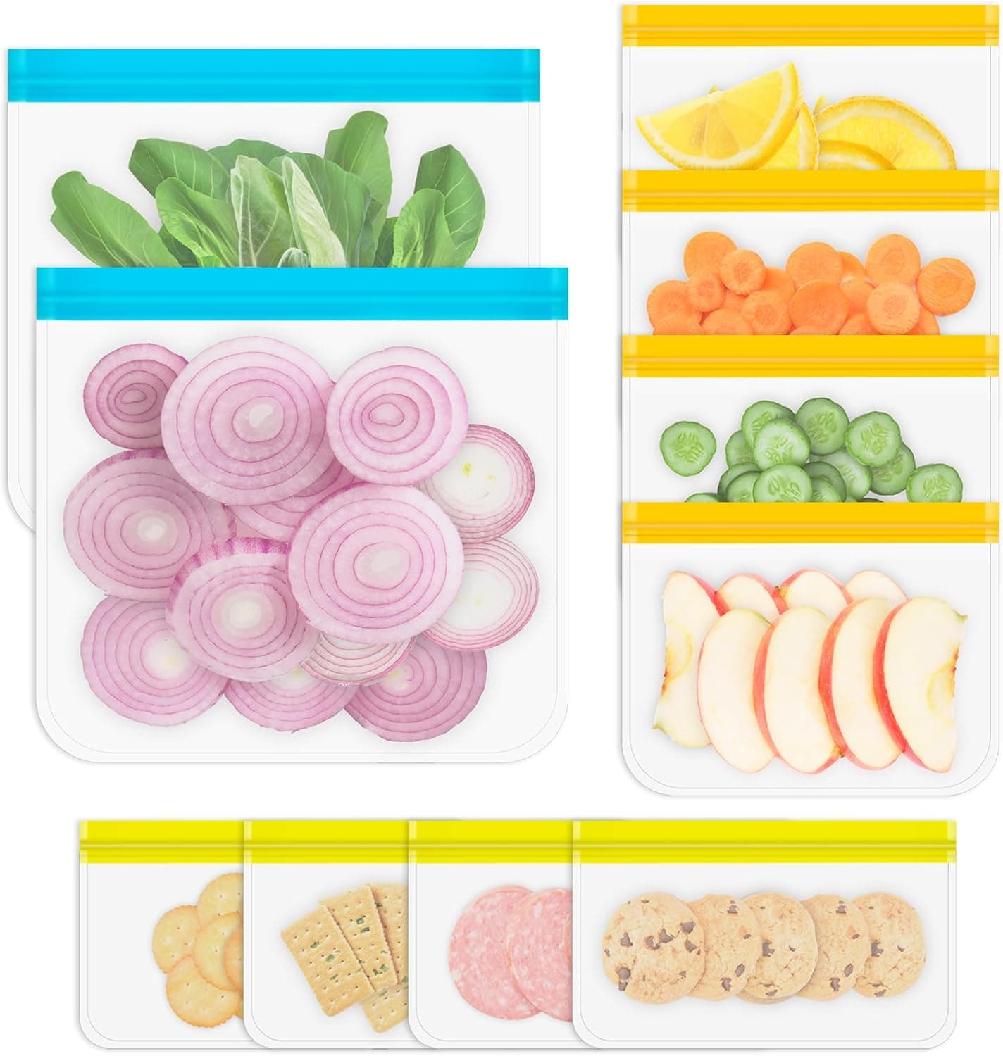 Reusable Gallon Freezer Bags, 10 Pack Dishwasher Safe Silicone, 3 Sizes