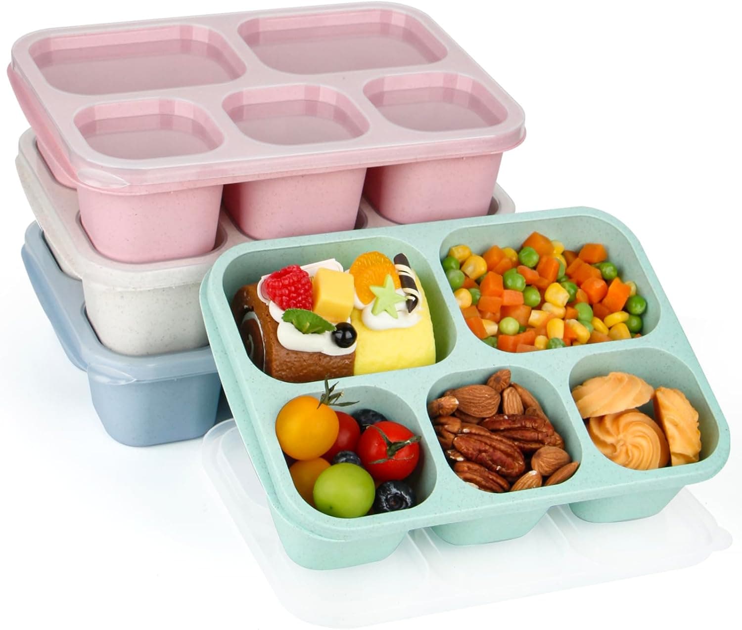 Lunbxx Bento Lunch Boxes 5-Compartment, Set of 4 (Wheat)