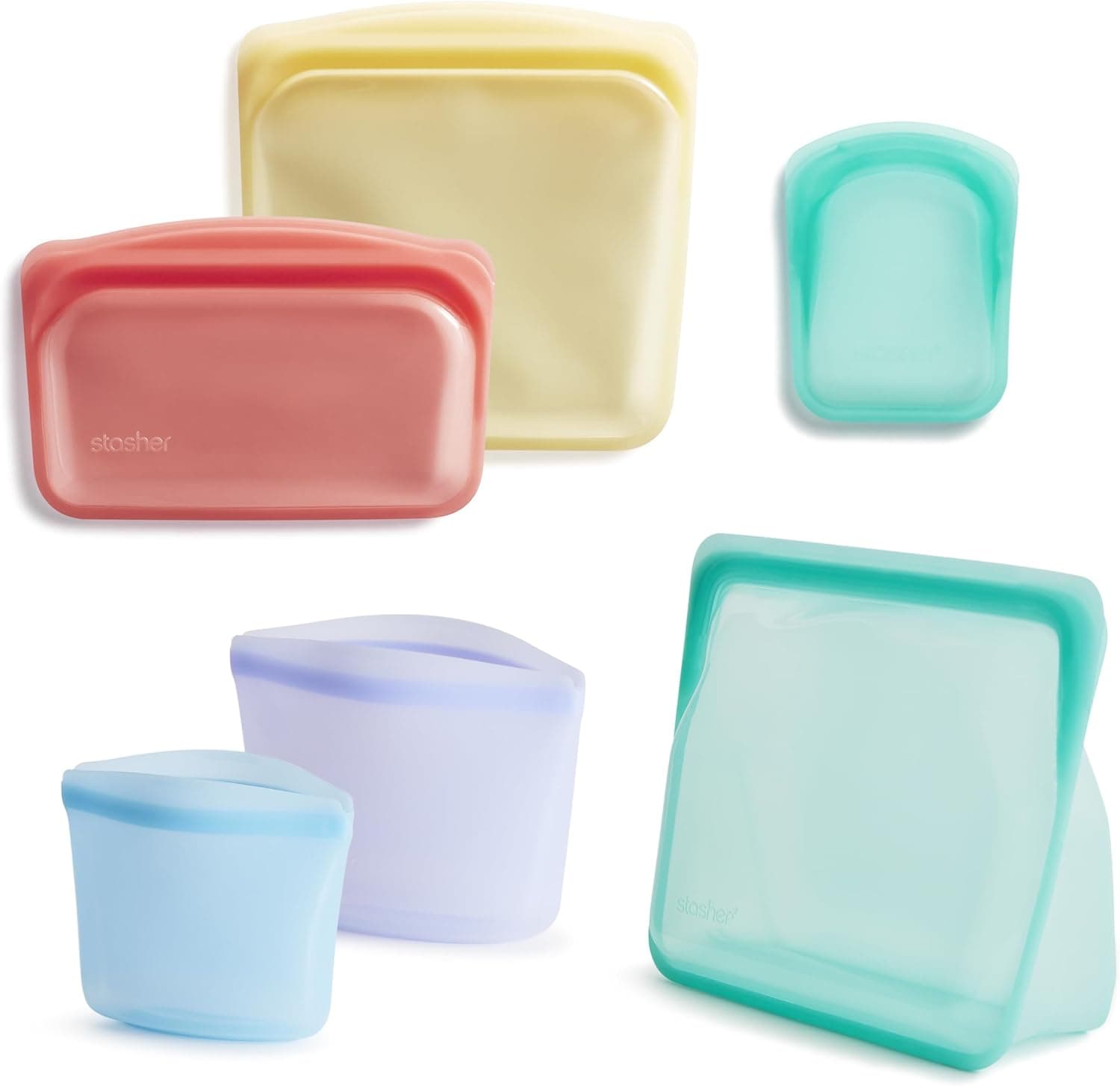 Stasher Premium Reusable Silicone Food Storage Bags, 6-Pack, Multicolor