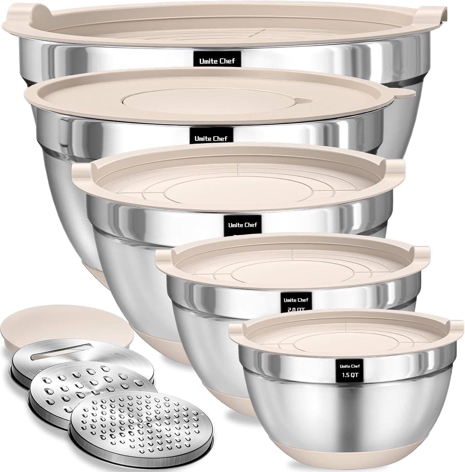 Umite Chef Mixing Bowls with Airtight Lids, 8PCS with Grater Attachments