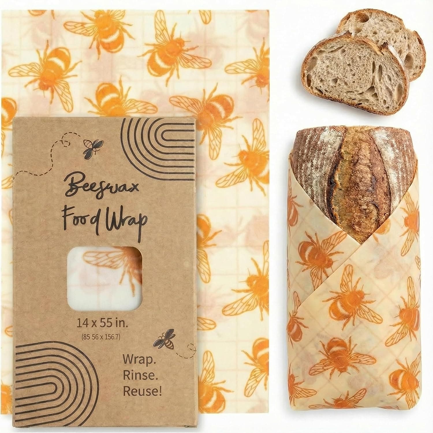 XXL Reusable Beeswax Wraps for Food - 14 x 55 in Roll, Cut to Size