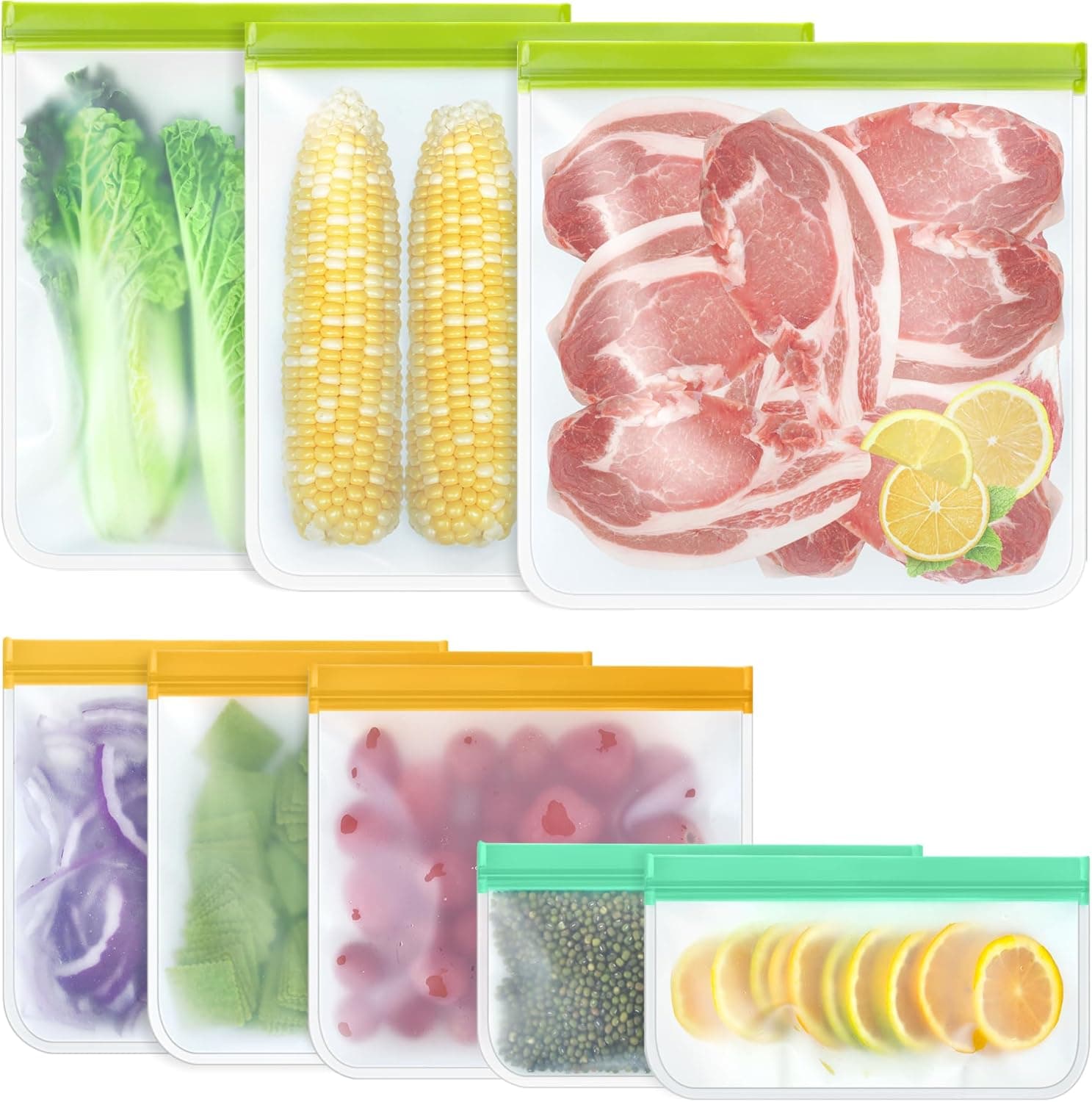TROUSKAIG 8 Pack Silicone Bags Reusable (3 Gallon, 3 Sandwich, 2 Snack)