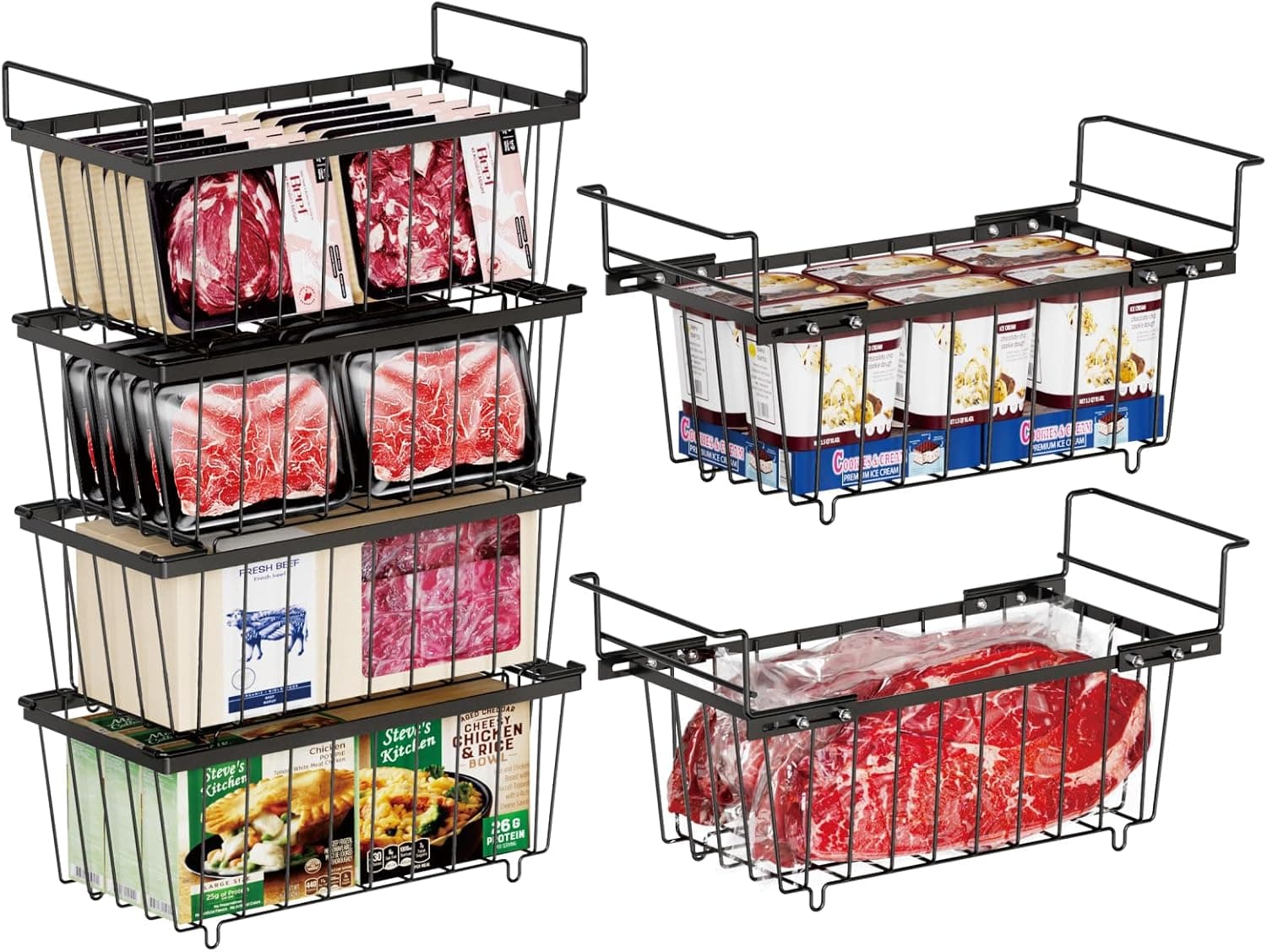 iSPECLE Freezer Organizer Bins 15.8 in Adjustable