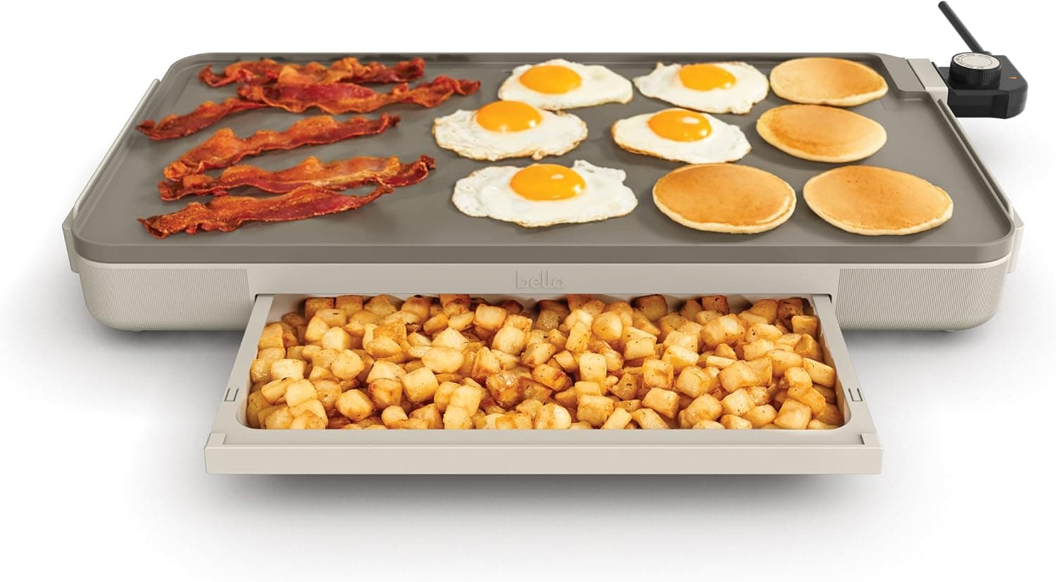 bella 12" x 22" Electric Griddle with Warming Tray, EverGood Ceramic Nonstick Coating & Removable Temperature Probe