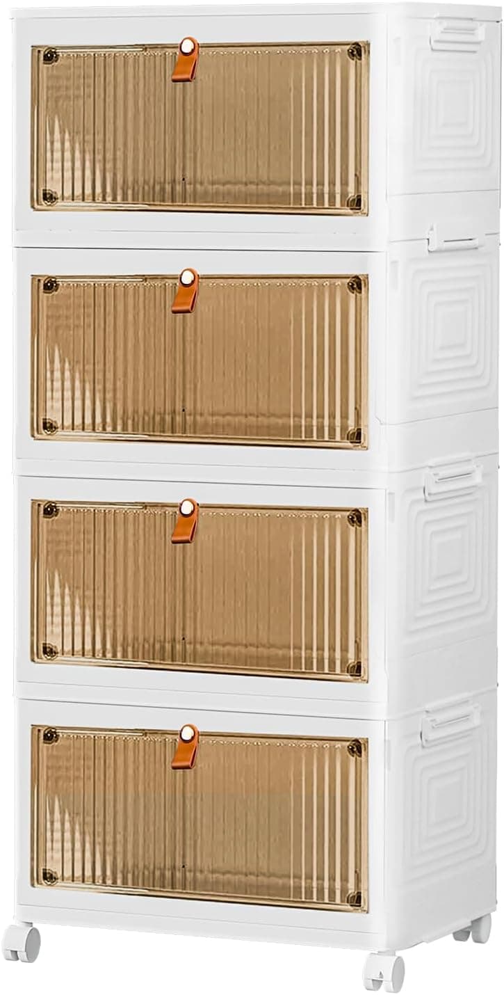 4 Tier Stackable Plastic Storage Bins with Lids 23QT Collapsible