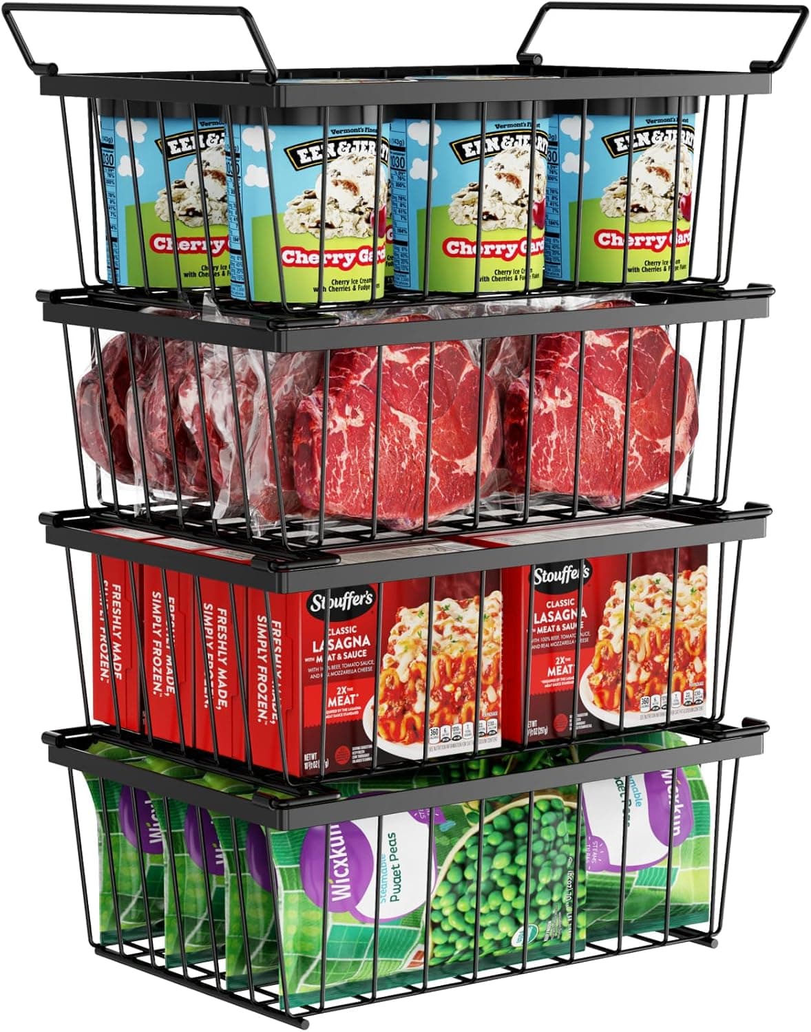 iSPECLE Freezer Organizer Bins 4 Pack for 5 Cu.Ft Stackable Wire