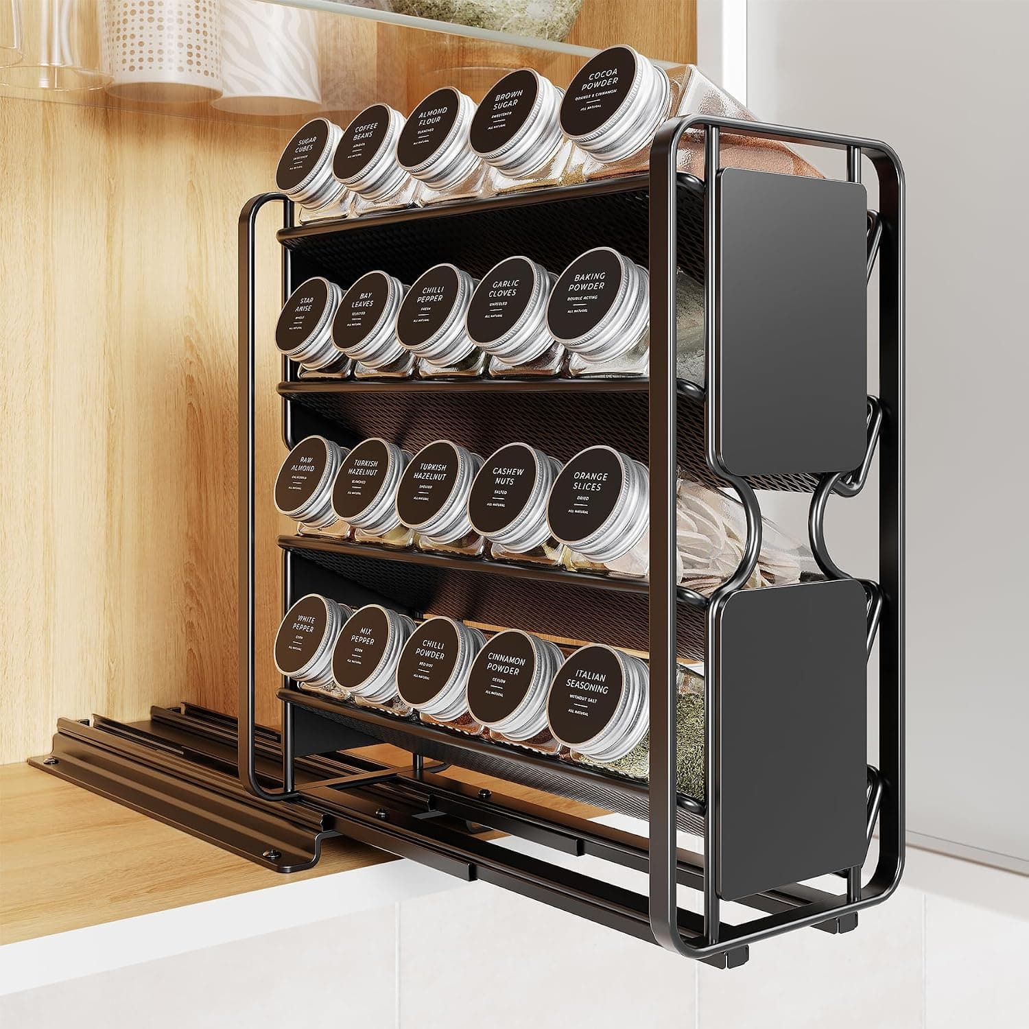 Spice Rack Organizer Drawer Cabinet Pull Out with 20 Jars
