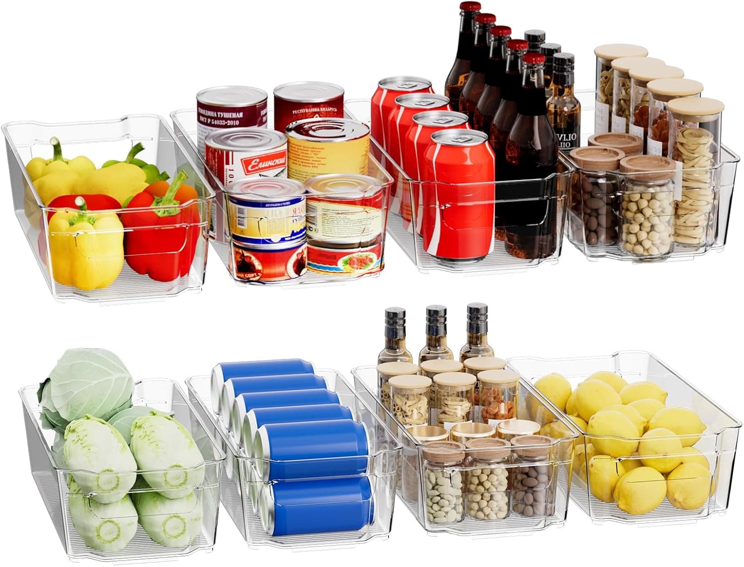 incostar Clear Fridge Organizer Bins with Handle 12.4 in 8 Pack