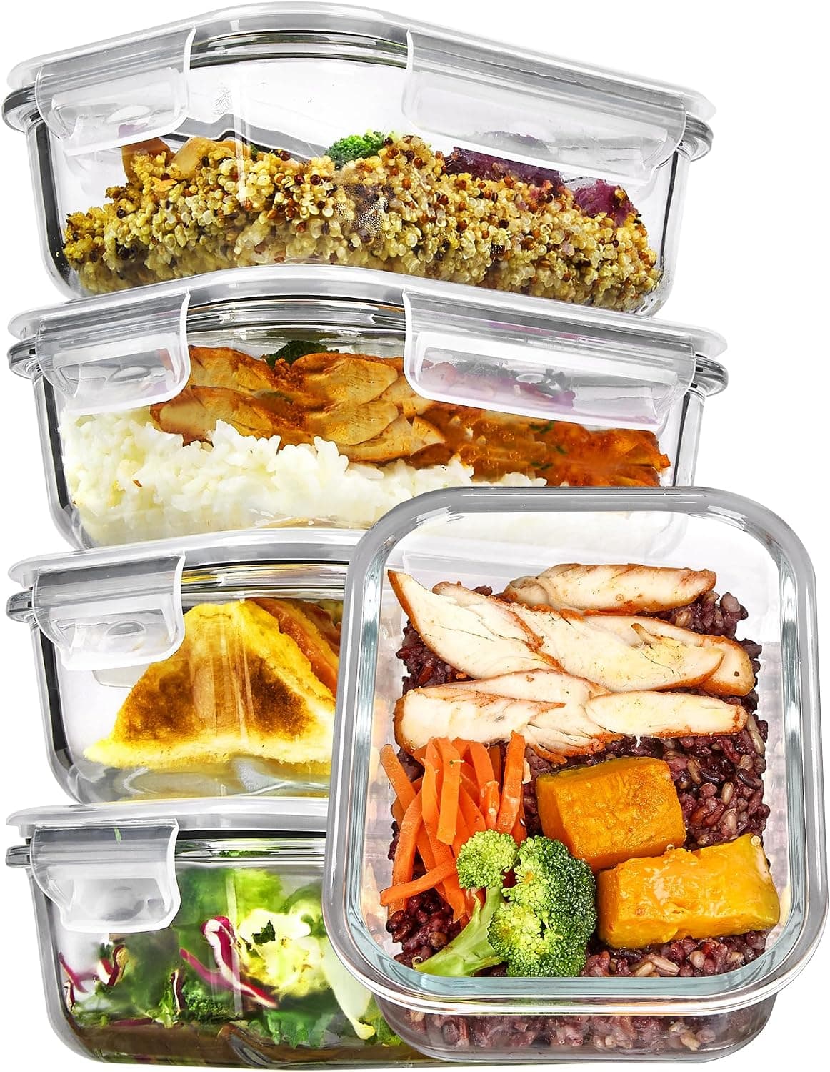 Vtopmart 5-Pack 22oz Glass Storage Containers with Snap Lids