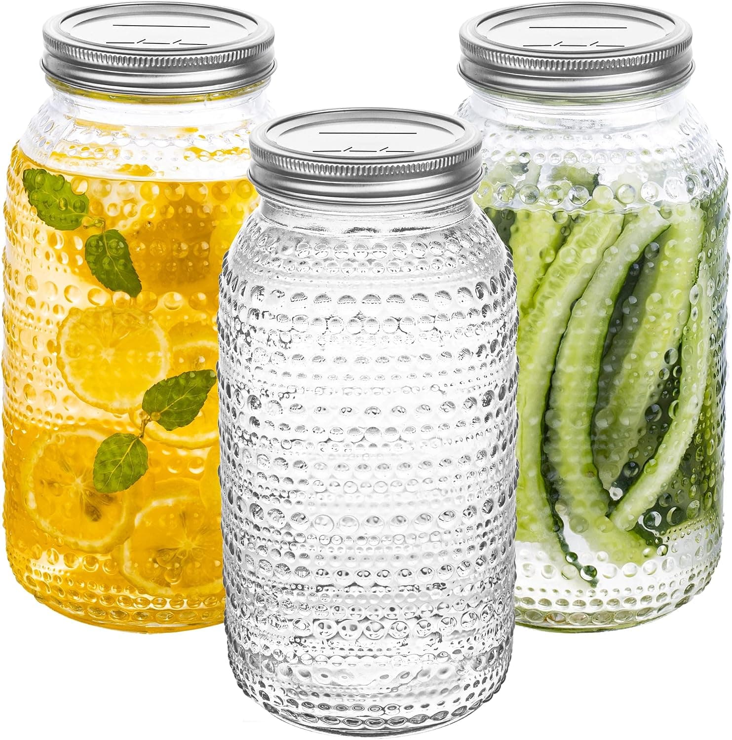 WACOI Mason Jars 64 Oz Wide Mouth with Lids, 3 Pack Half Gallon