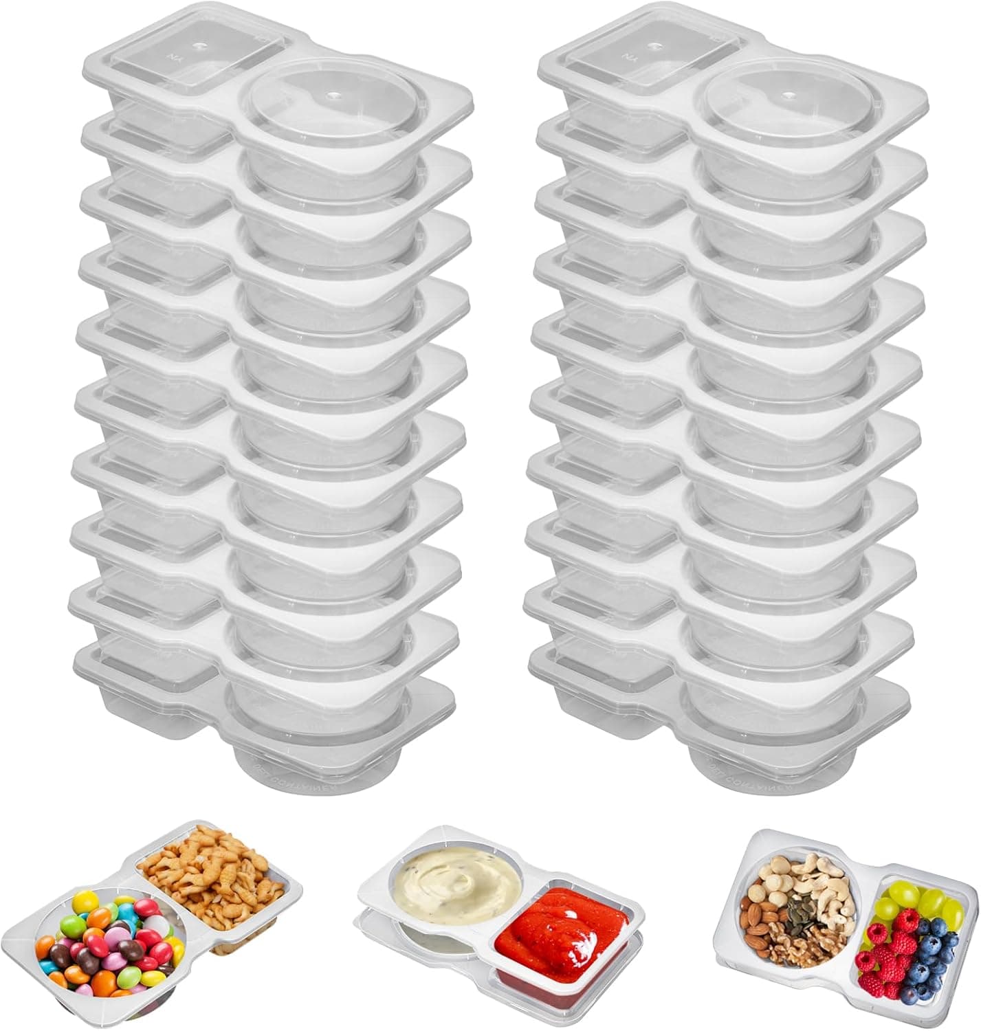 UVHJW 20 Set Reusable 2-Compartment Dipping Snack Containers