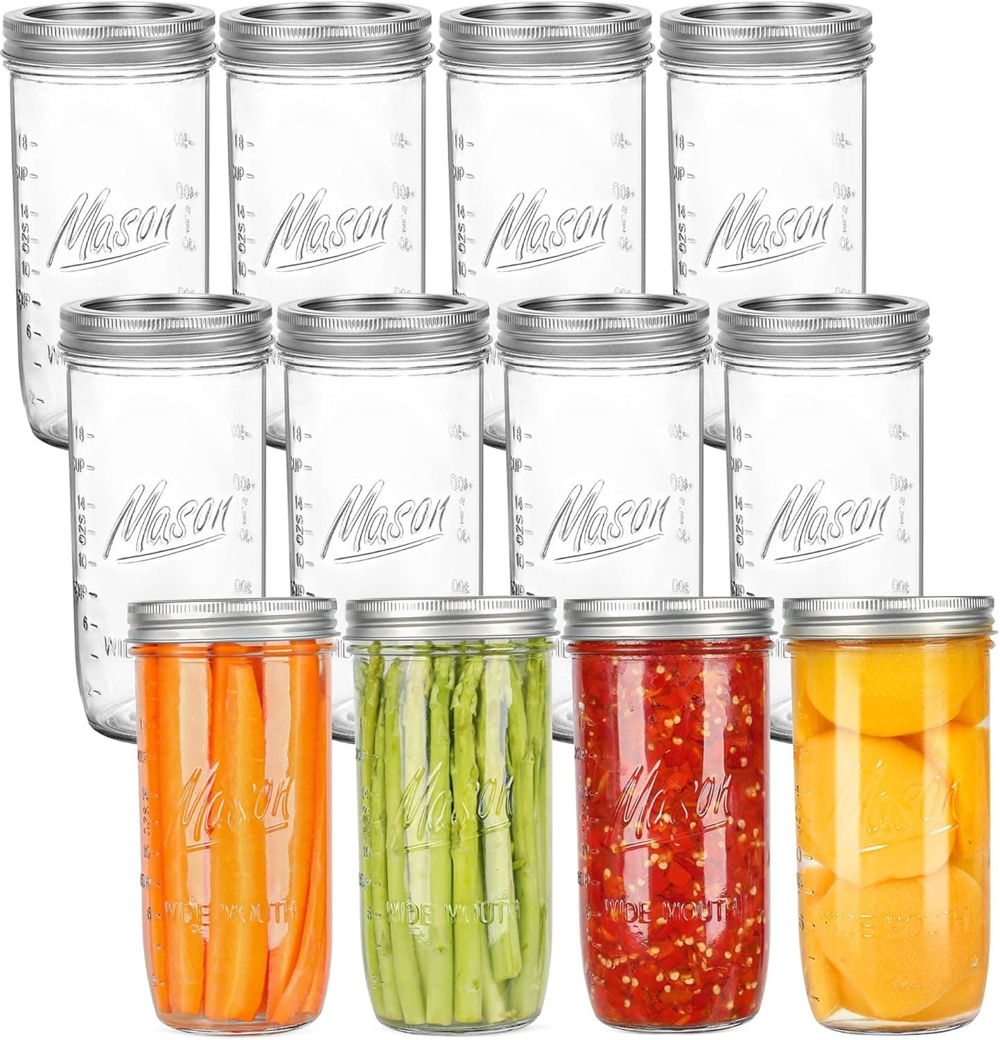 24 oz Wide Mouth Mason Jars with Metal Lids and Bands, 12 Pack