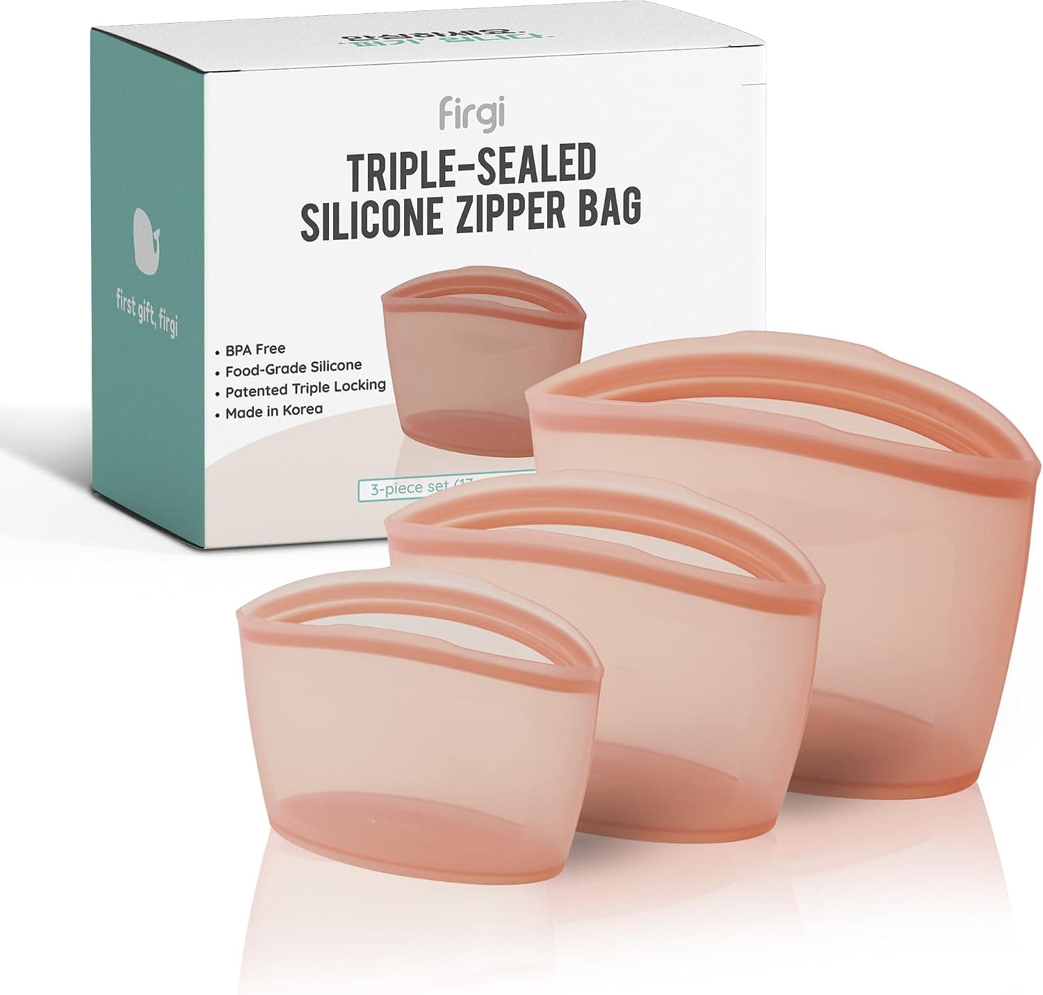 FIRGI Reusable Silicone Food Storage Bags, 3-Pack Variety (2, 3.5, 6 Cups)
