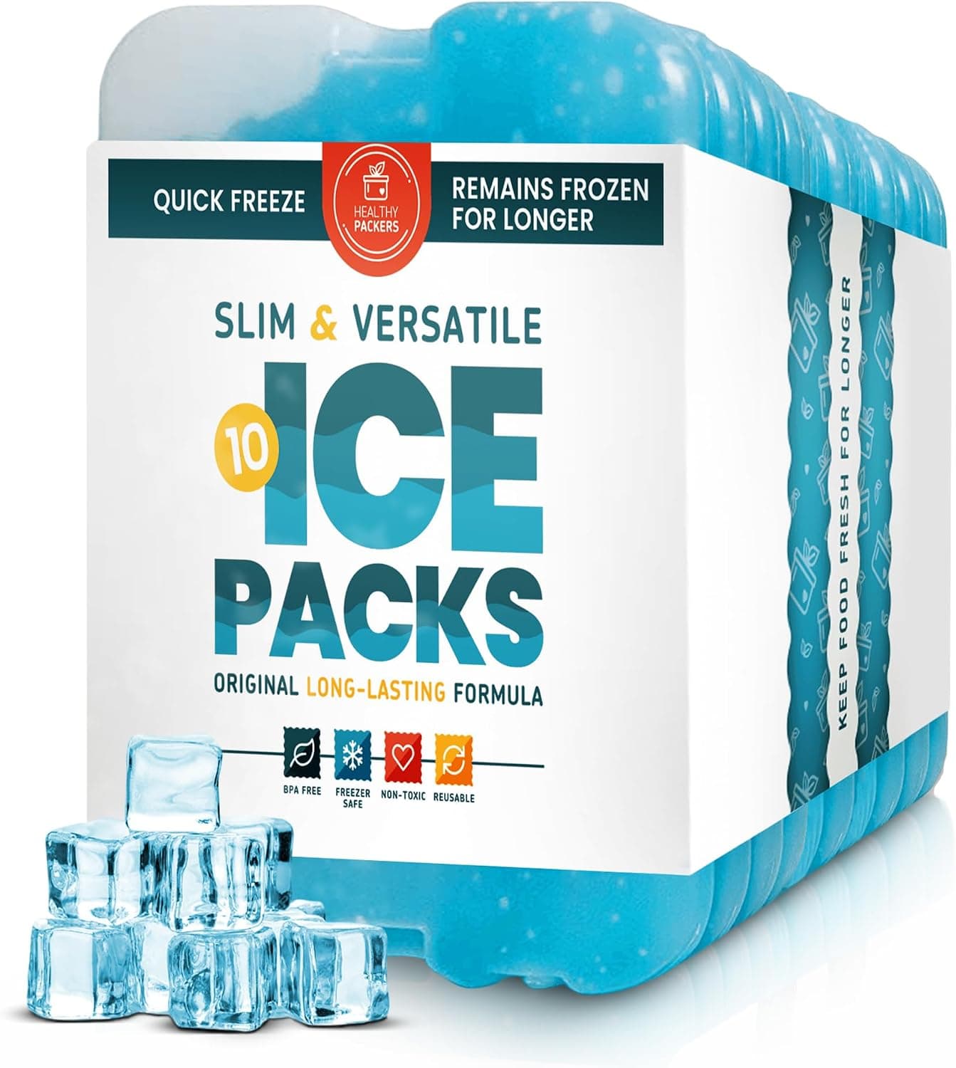 Healthy Packers Ice Packs for Lunch Bags - Slim Long-Lasting Reusable, Set of 10