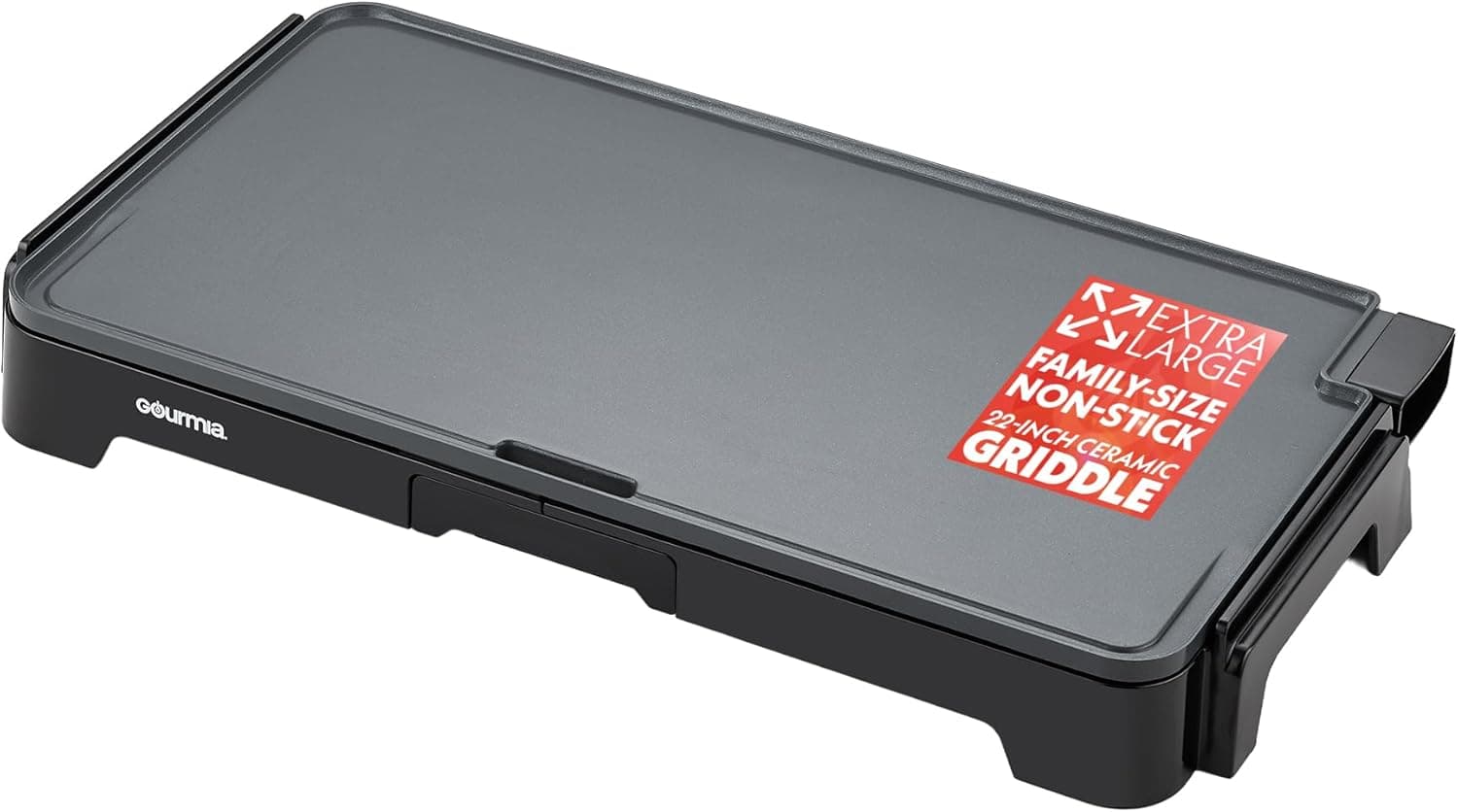 Gourmia 22 Inch XL Electric Griddle Pan - Nonstick Extra Large Flat Top Ceramic Surface, Pull-Out Drip Tray