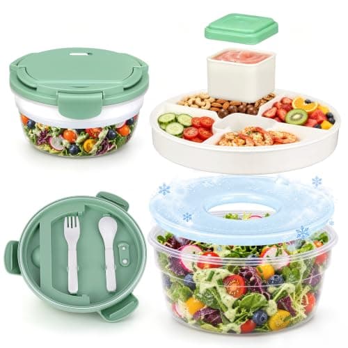 JSLOVE Salad Container for Lunch 58oz, Bento Box Adult with 4 Compartments, Leakproof Large BPA-Free Bento Bowl with Lid for Adults - with Ice Pack & Dressing Cup for Meal Prep, Work, School