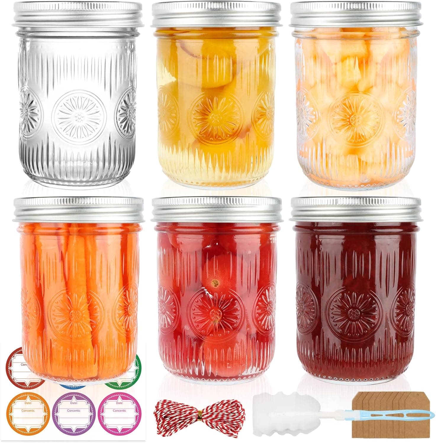 DADILL Wide Mouth Mason Jars 16 oz with Lids, 6 Pack