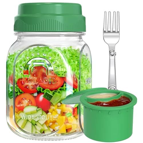 Syntic 32 Oz Glass Salad Jar with Silicone Dressing Cup & Foldable Fork