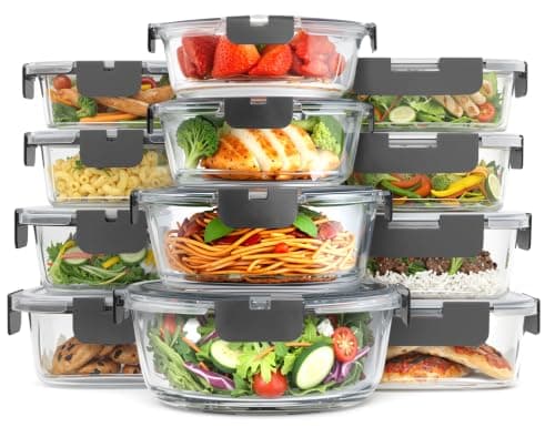 KICHLY 24 Pc Borosilicate Glass Meal Prep Containers with Lid,12 Pack, Grey