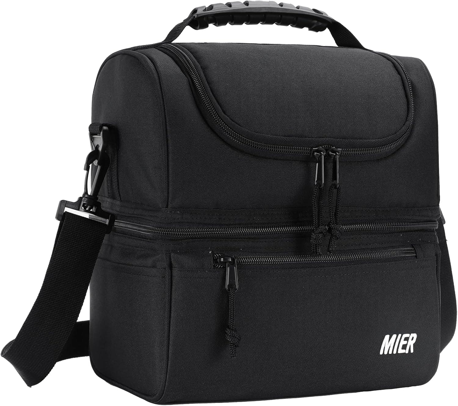 MIER Adult Lunch Box Insulated Lunch Bag - Large Cooler Double Deck Tote for Men Women, Black