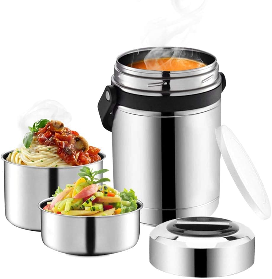 SSAWcasa Soup Container 3-Layered 88oz Food Jar - Large Wide Mouth Vacuum Insulated Thermal Lunch Box