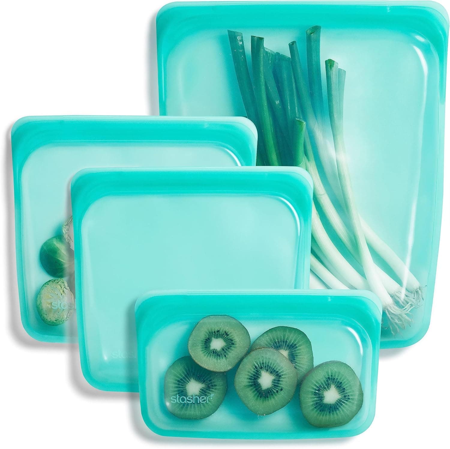 Stasher Premium Reusable Silicone Food Storage Bags, 4-Pack, Aqua