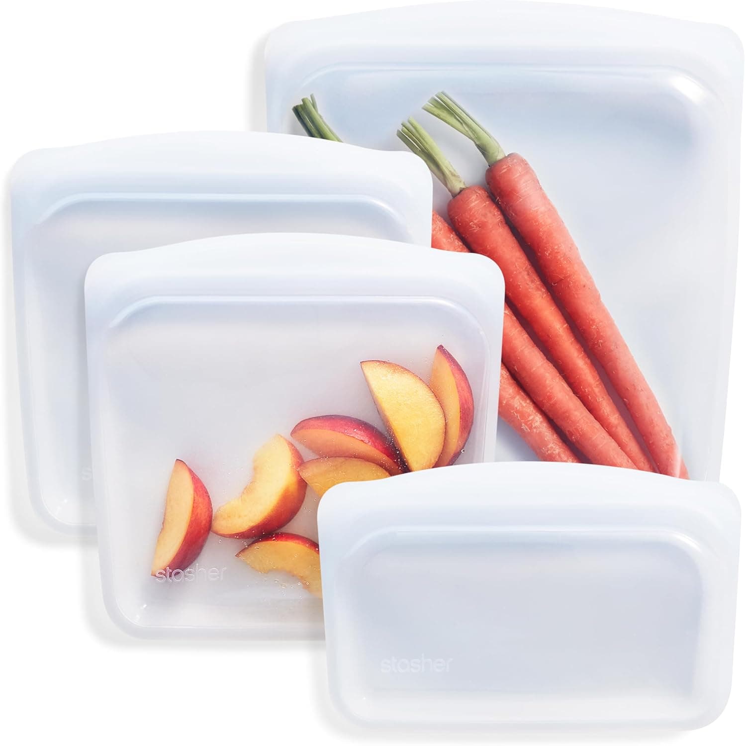 Stasher Silicone Reusable Food Storage Bags, 4-Pack, Clear