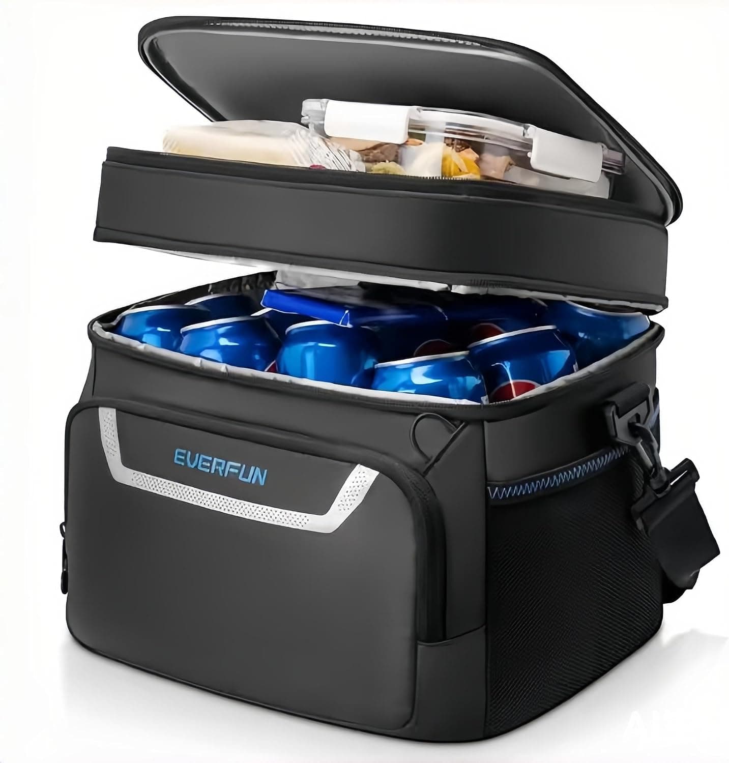 EVERFUN Small Cooler Bag 24-Can Insulated Lunch Box - Double Deck Leak-Proof Collapsible Ice Chest, Black