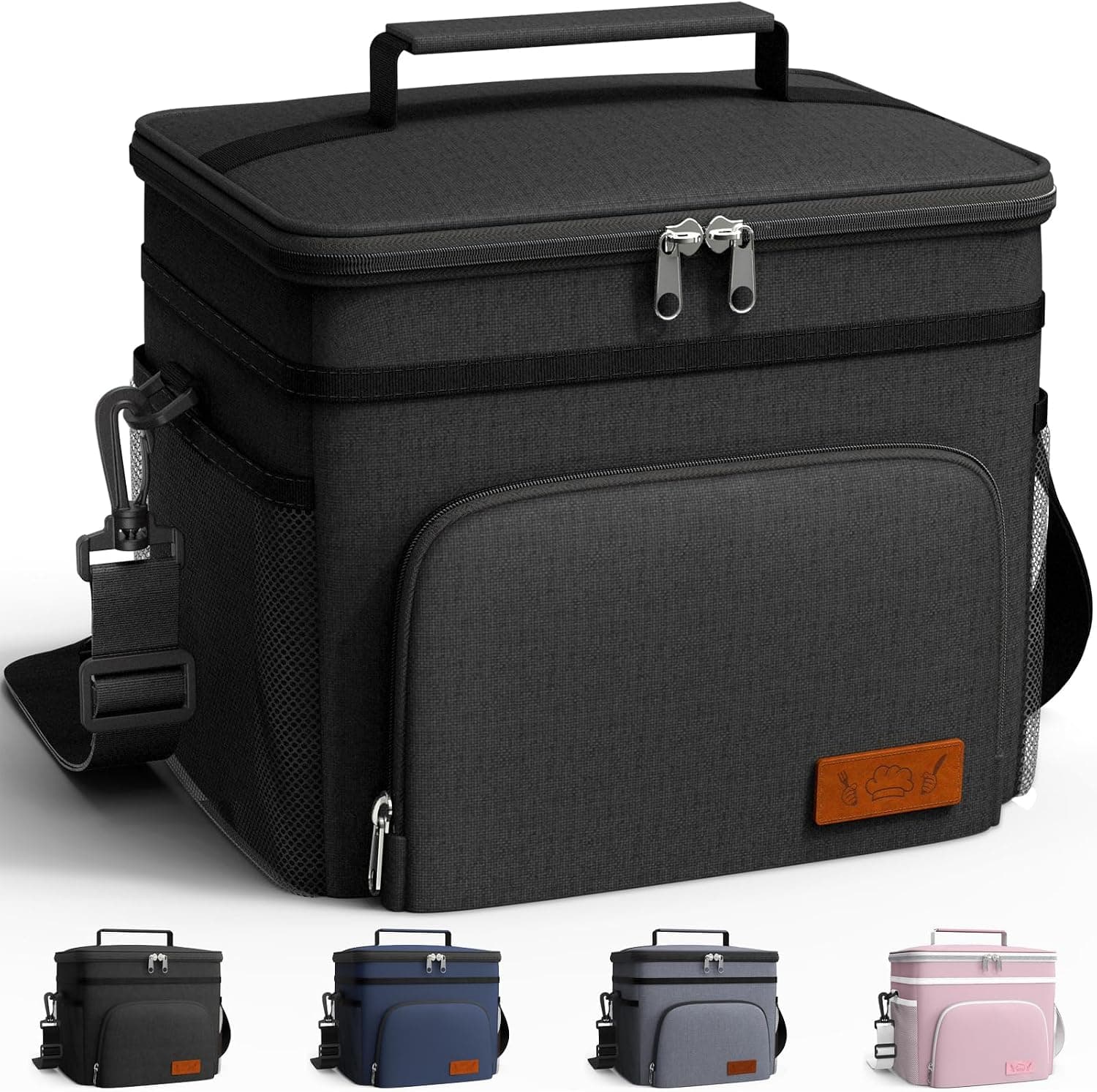 HOTOR Insulated Lunch Box for Men & Women - Leak-Proof Cooler Lunch Bag with 4 Pockets, Adjustable Strap