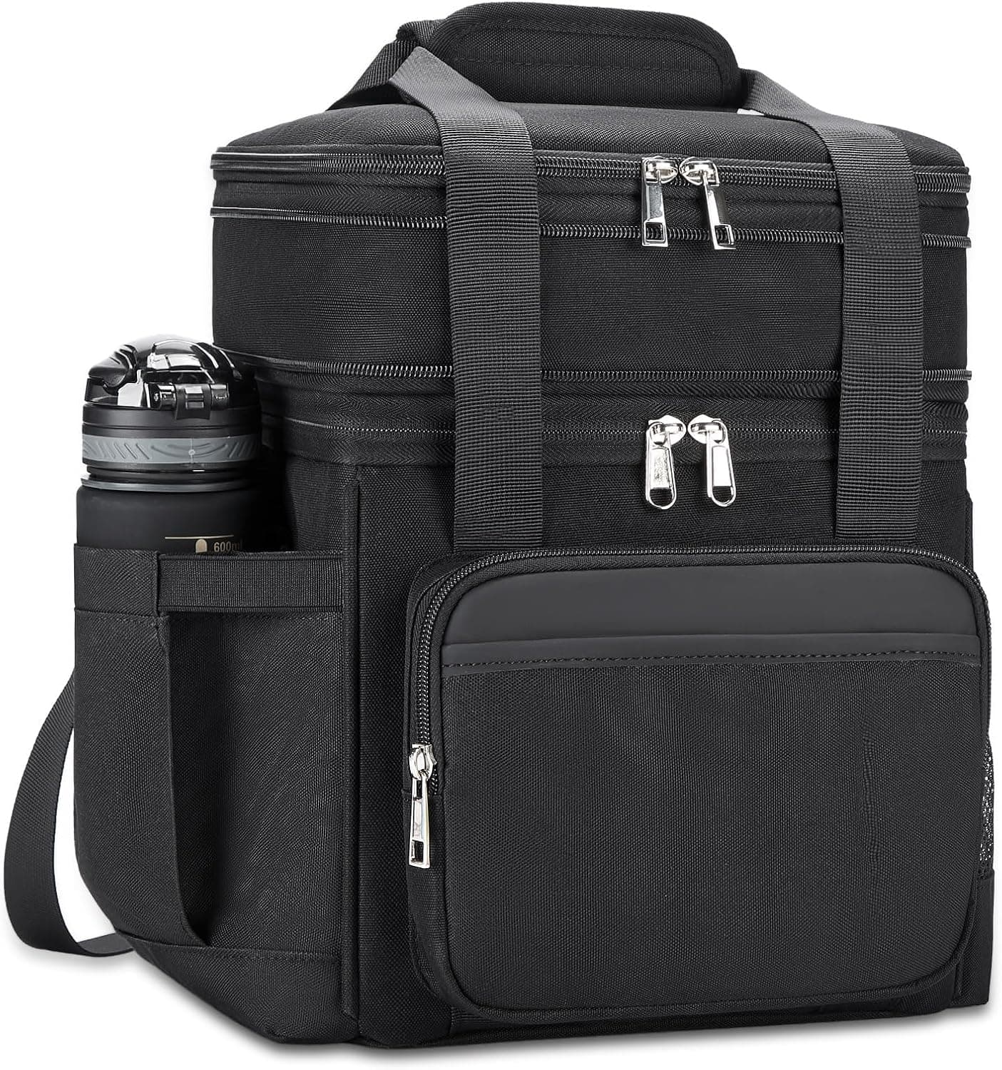 holuxer Insulated Lunch Bag & Lunch Box - Double Deck Reusable Leakproof Expandable, Black 15L